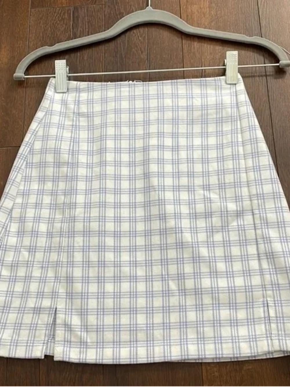Brandy Melville White and Light Blue Plaid Mini Skirt
